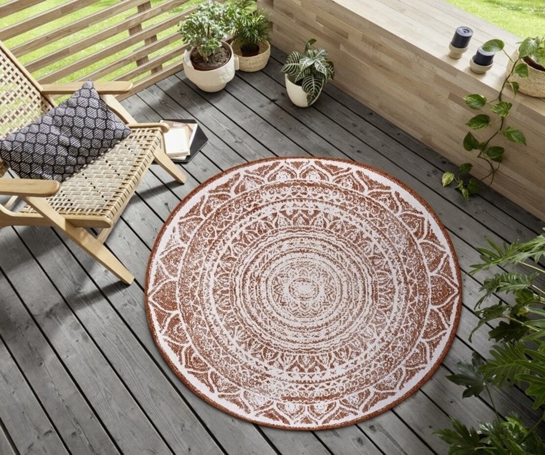 Rond Binnen & Buitenkleed Omkeerbaar - Siruma Terra/Crème - Ã˜ 140 CM