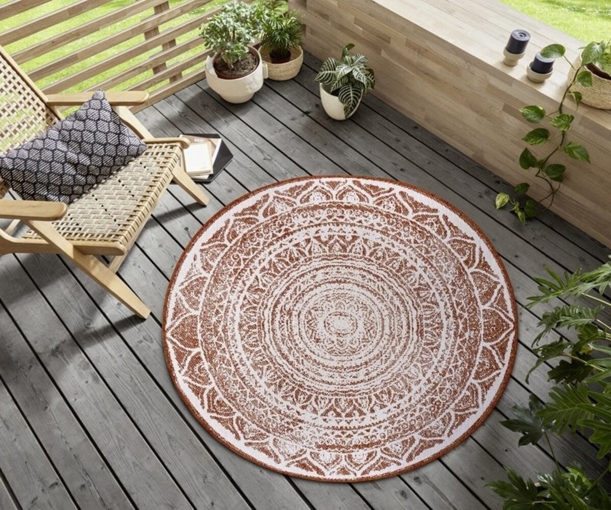 Rond Binnen & Buitenkleed Omkeerbaar - Siruma Terra/Crème - Ã˜ 140 CM