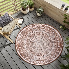 Rond Binnen & Buitenkleed Omkeerbaar - Siruma Terra/Crème - Ã˜ 140 CM