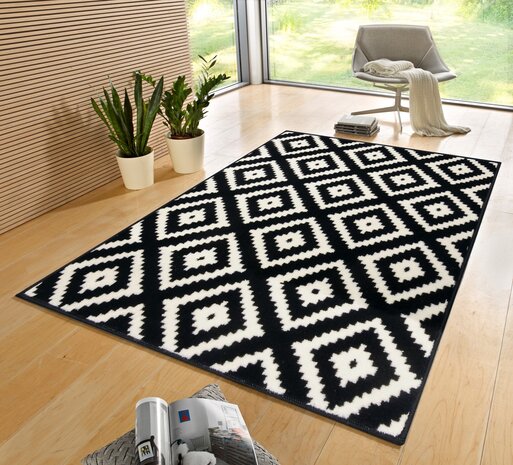Geometrisch vloerkleed - Diamond Zwart/Wit - 200x290 cm
