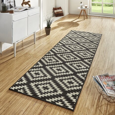 Moderne loper - Nordic Zwart/Wit - 80x400 cm
