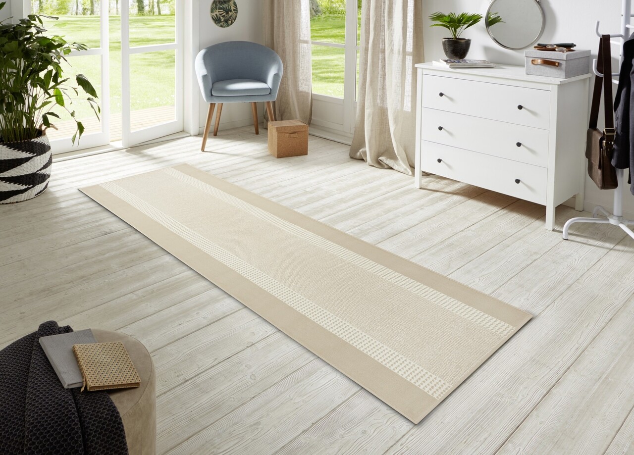 Laagpolig Loper - Band Crème - 80x250 cm