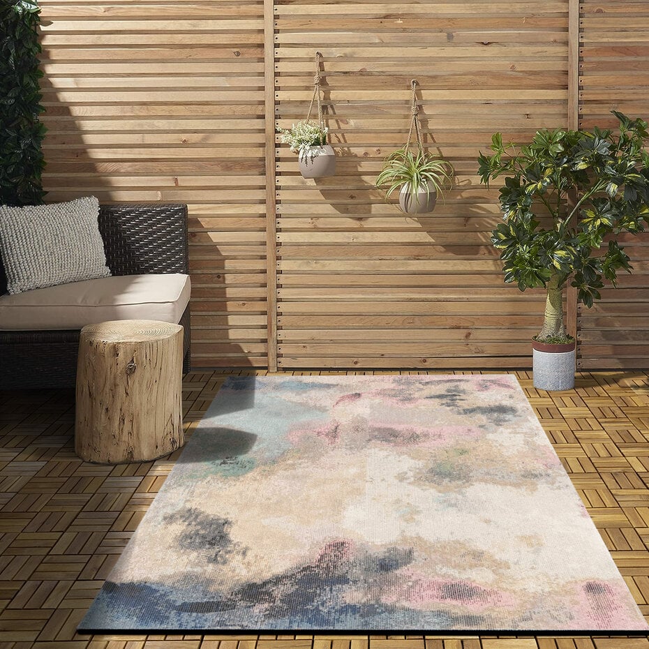 Abstract buitenkleed - Torana Beige/Roze/Blauw - 80x150 cm