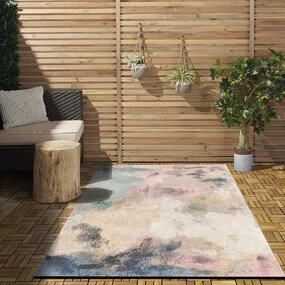 Abstract buitenkleed - Torana Beige/Roze/Blauw - 80x150 cm