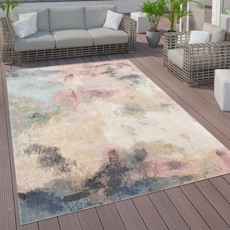 Abstract buitenkleed - Torana Beige/Roze/Blauw - 80x150 cm
