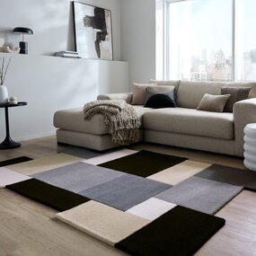 Abstract wollen vloerkleed - Monochrome Zwart/Beige
