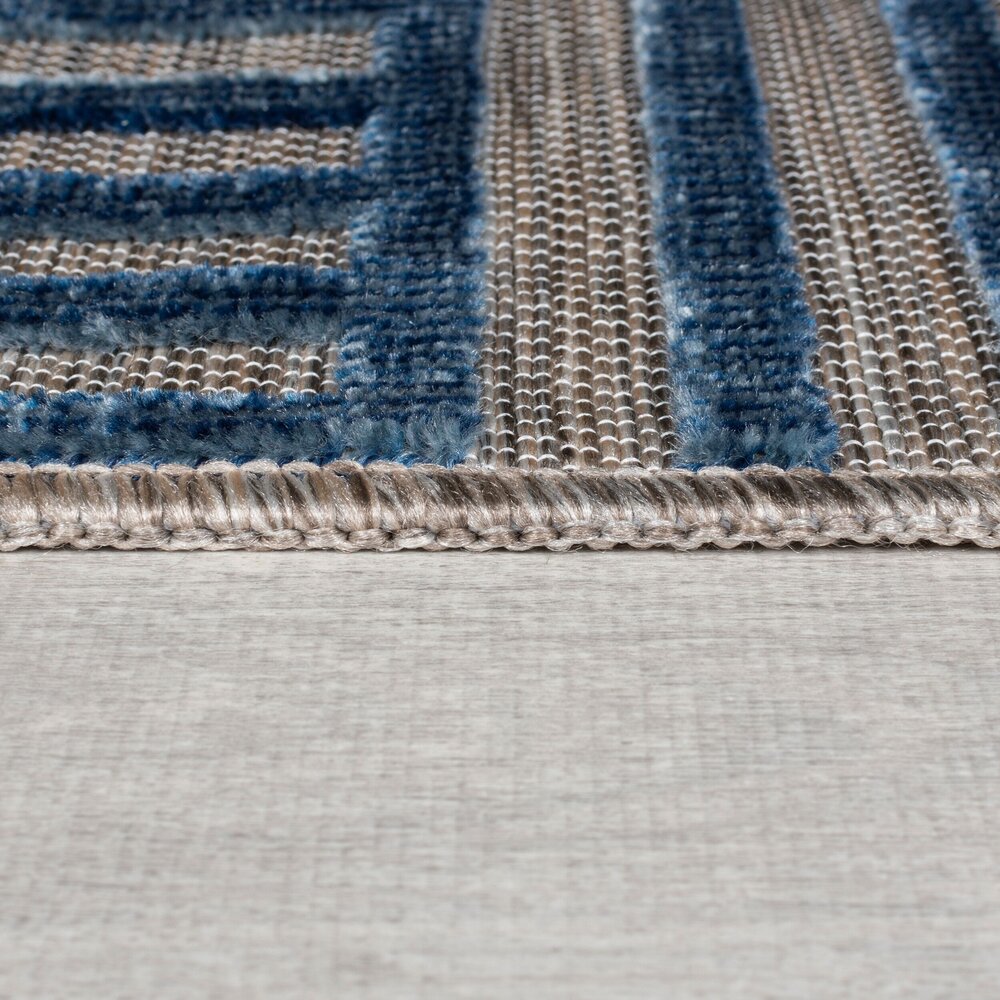 Modern binnen- en buitenkleed - Vigo Blocks Blauw Modern binnen- en buitenkleed - Vigo Blocks Blauw