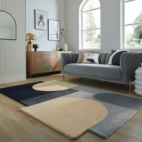 Wollen abstract vloerkleed - Lozenge Grijs/Beige
