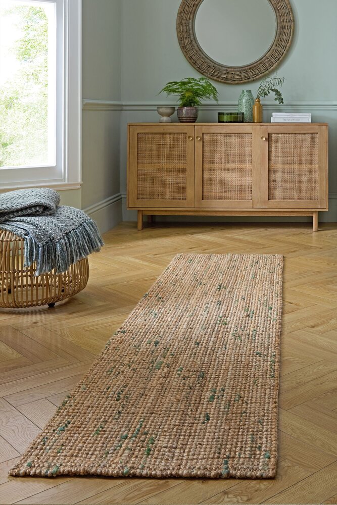 Jute loper - Boucle Naturel/Groen Jute loper - Boucle Naturel/Groen