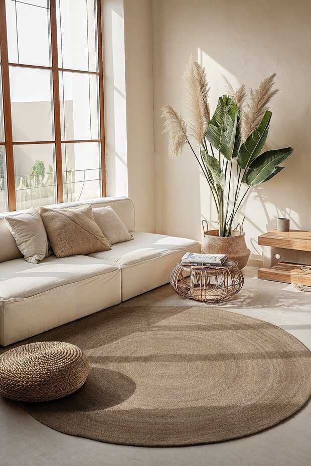 Jute vloerkleed - Rangpur Rond Taupe - 140cm rond Ø