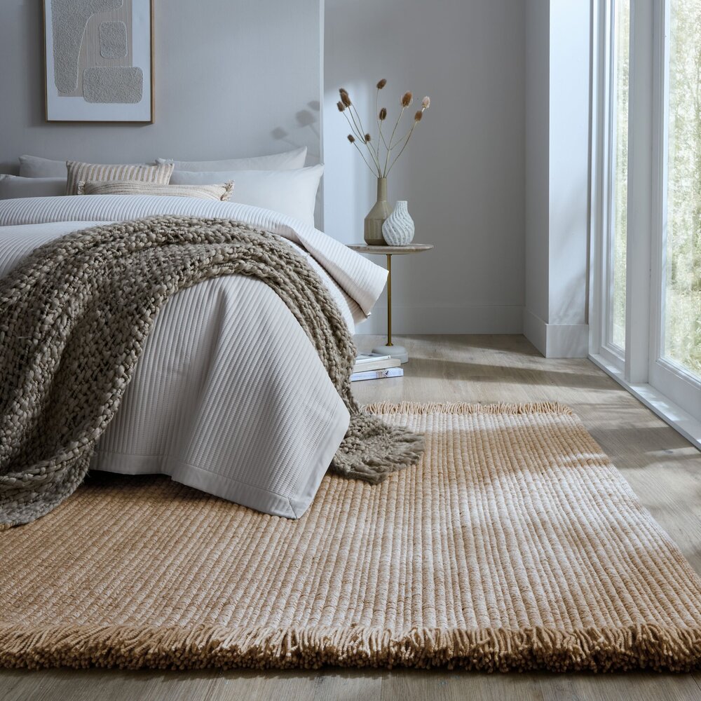 Wollen vloerkleed - Rene Fringed Beige