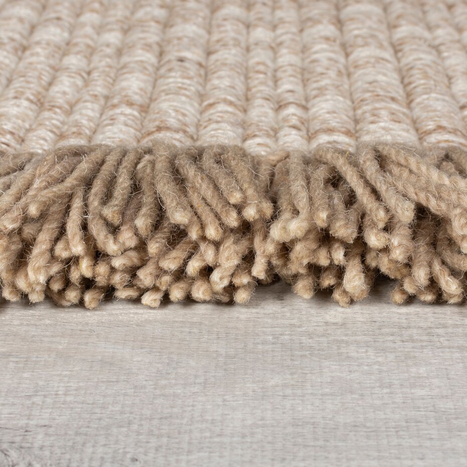 Wollen loper – Rene Fringed Beige Wollen loper – Rene Fringed Beige