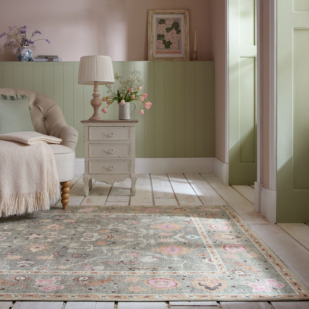 Wasbaar vintage vloerkleed - Una Floral Groen