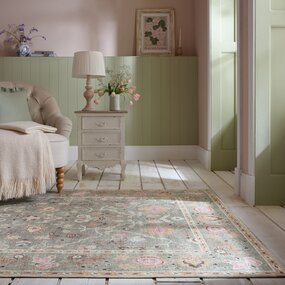 Wasbaar vintage vloerkleed - Una Floral Groen