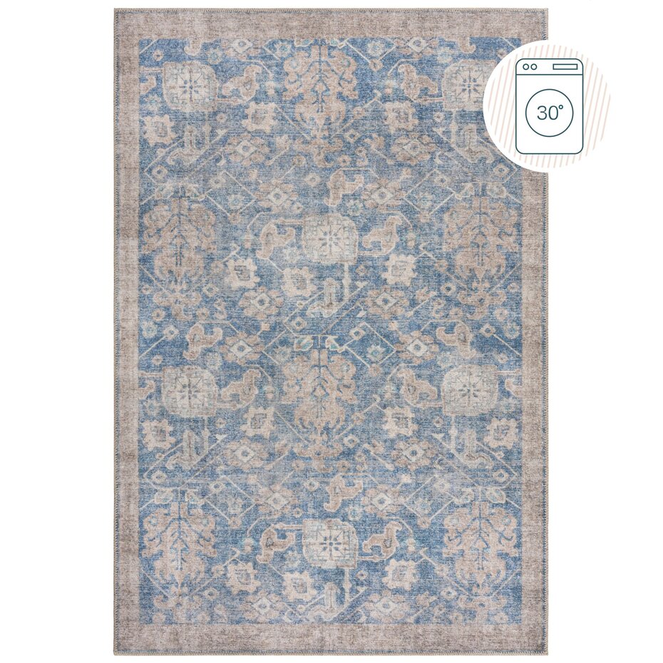 Wasbaar vintage vloerkleed – Orelia Global Blauw