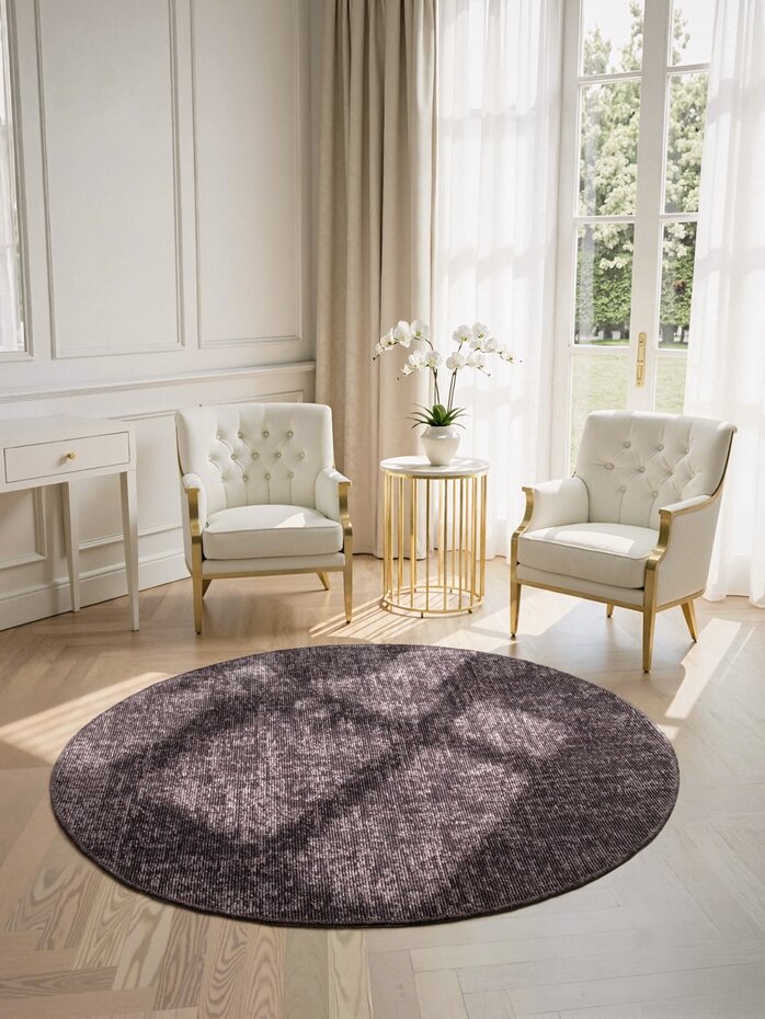 Rond vintage vloerkleed - Prisma Bruin