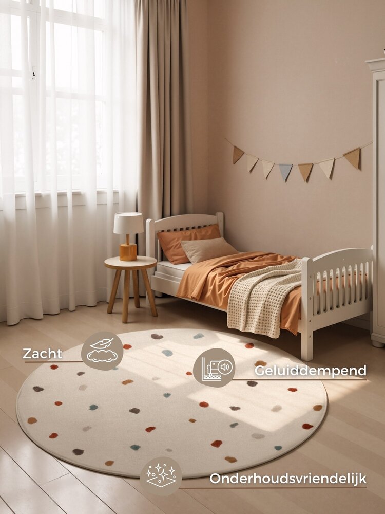 Rond kindervloerkleed - Adventures Dots Crème/Multi