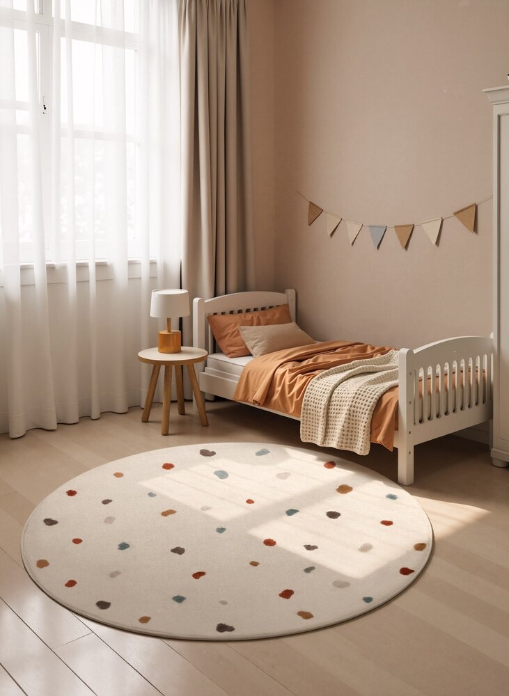 Rond kindervloerkleed - Adventures Dots Crème/Multi