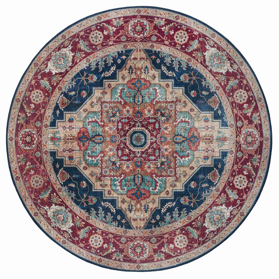 Rond vintage vloerkleed - Oriental Sylla Blauw/Rood Rond vintage vloerkleed - Oriental Sylla Blauw/Rood