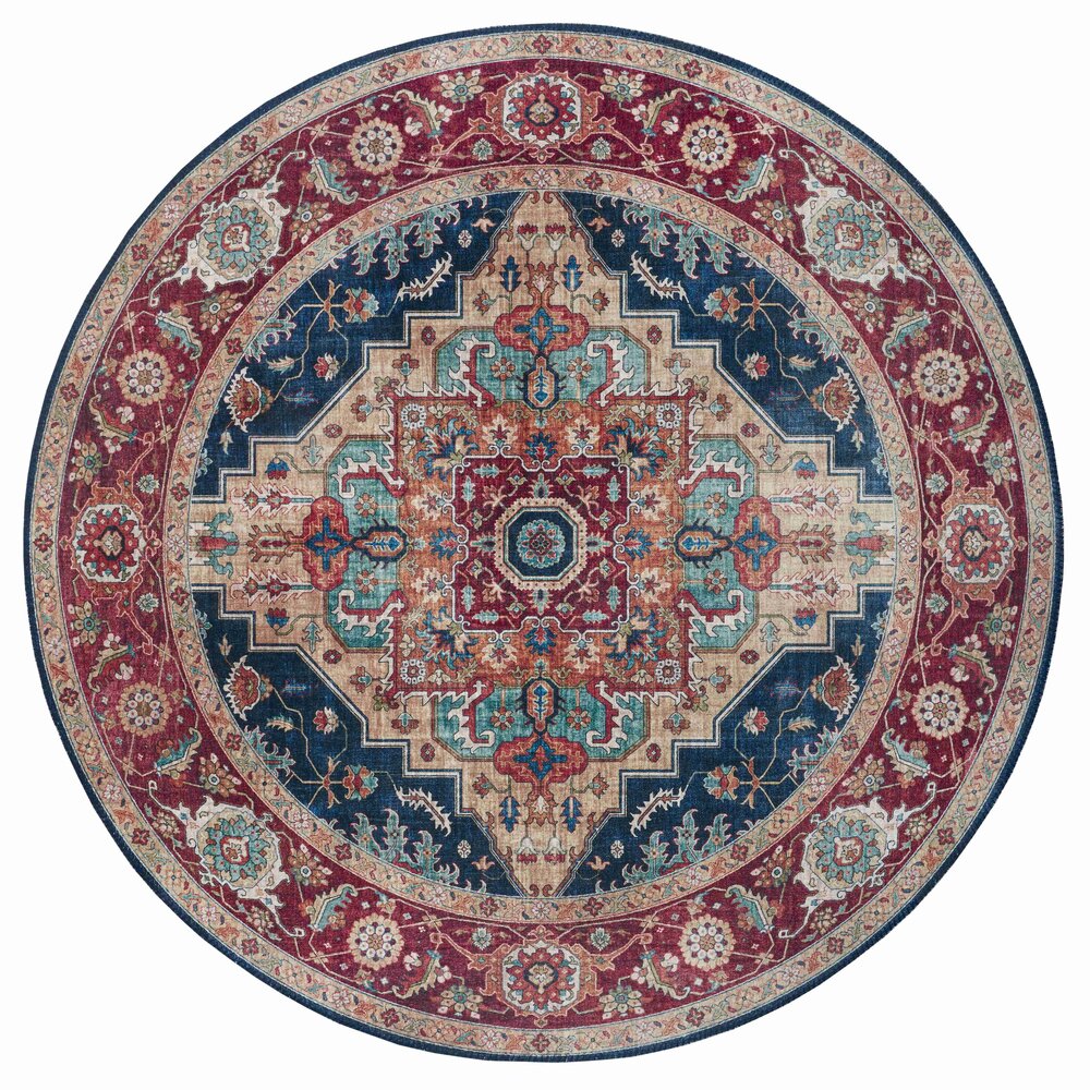 Rond vintage vloerkleed - Oriental Sylla Blauw/Rood Rond vintage vloerkleed - Oriental Sylla Blauw/Rood