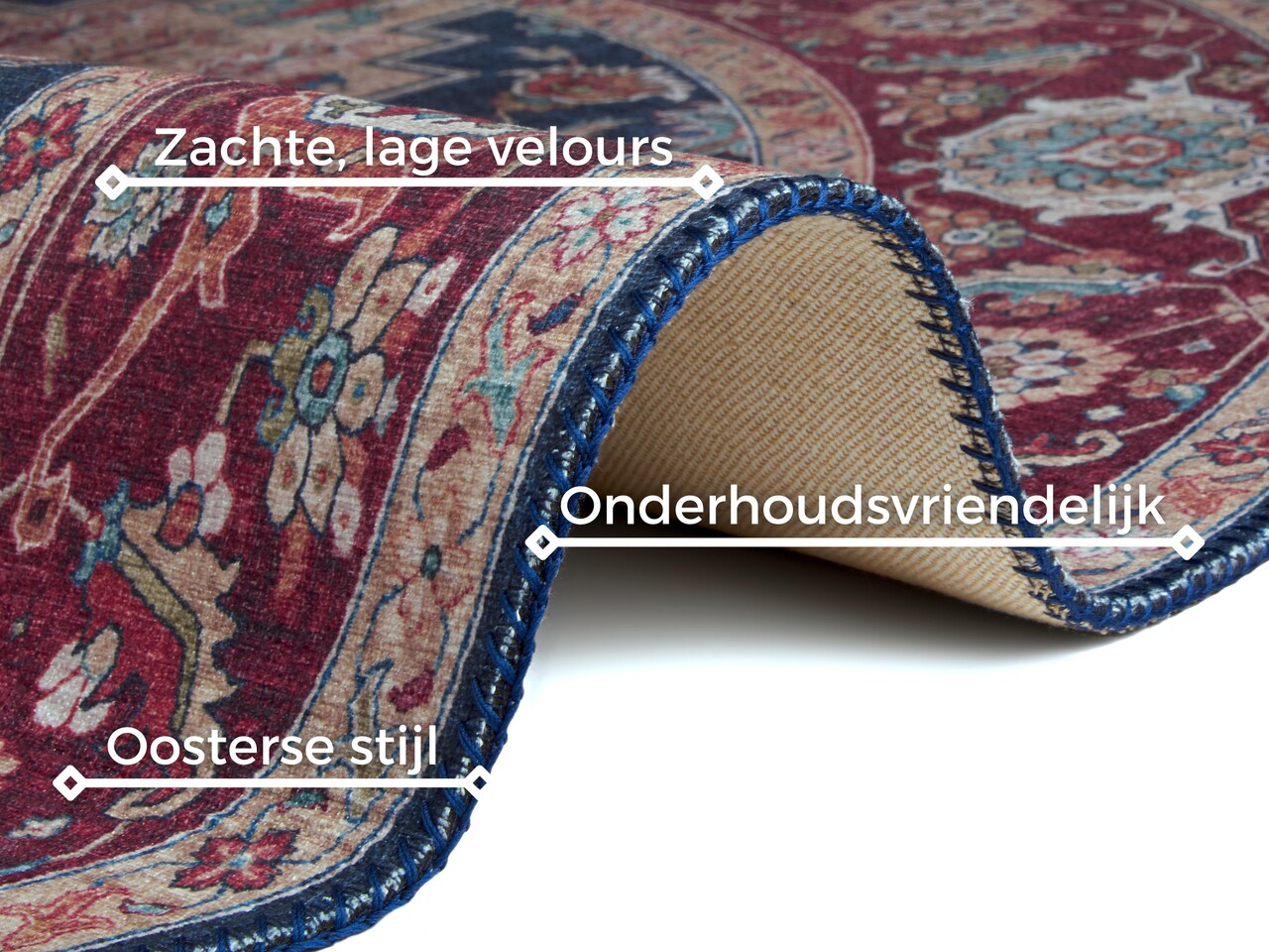 Rond vintage vloerkleed - Oriental Sylla Blauw/Rood Rond vintage vloerkleed - Oriental Sylla Blauw/Rood