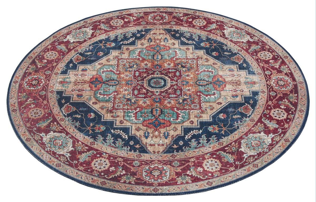 Rond vintage vloerkleed - Oriental Sylla Blauw/Rood Rond vintage vloerkleed - Oriental Sylla Blauw/Rood