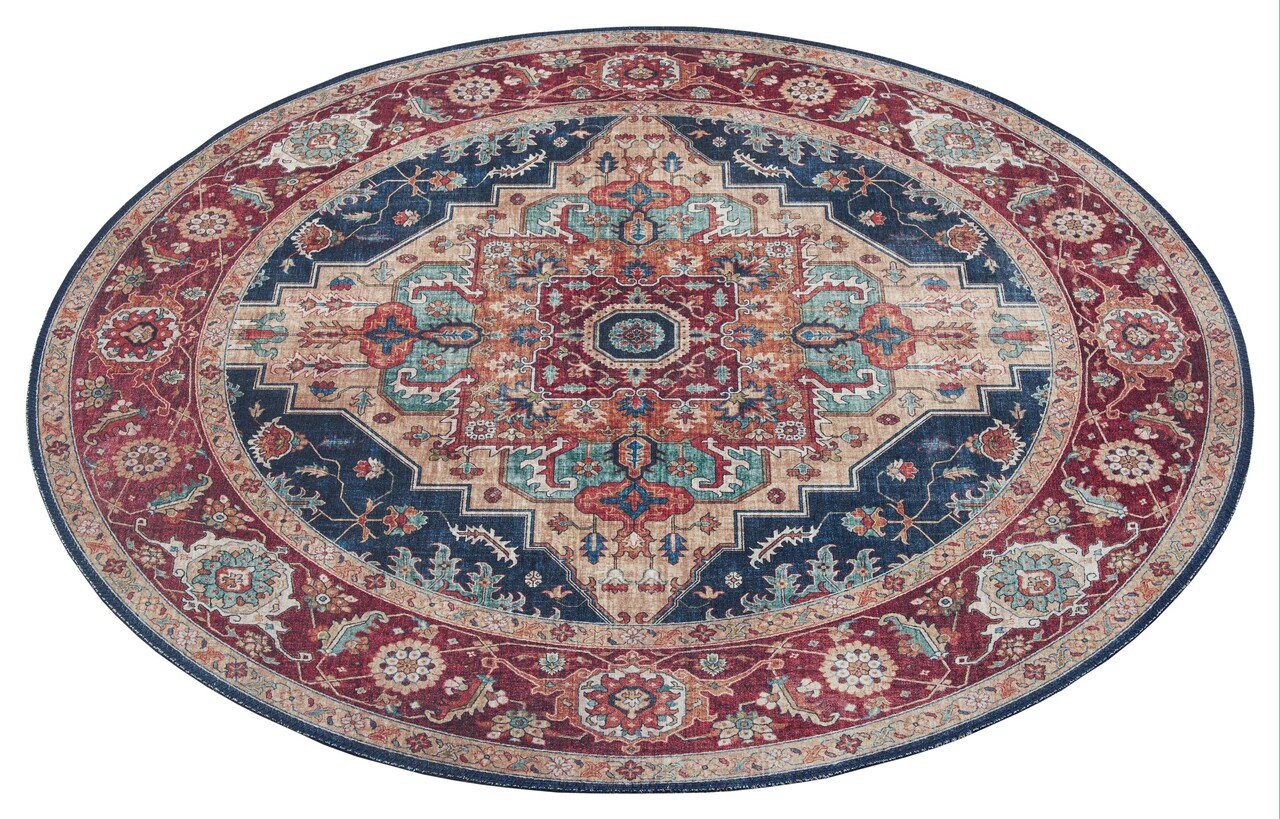 Rond vintage vloerkleed - Oriental Sylla Blauw/Rood Rond vintage vloerkleed - Oriental Sylla Blauw/Rood