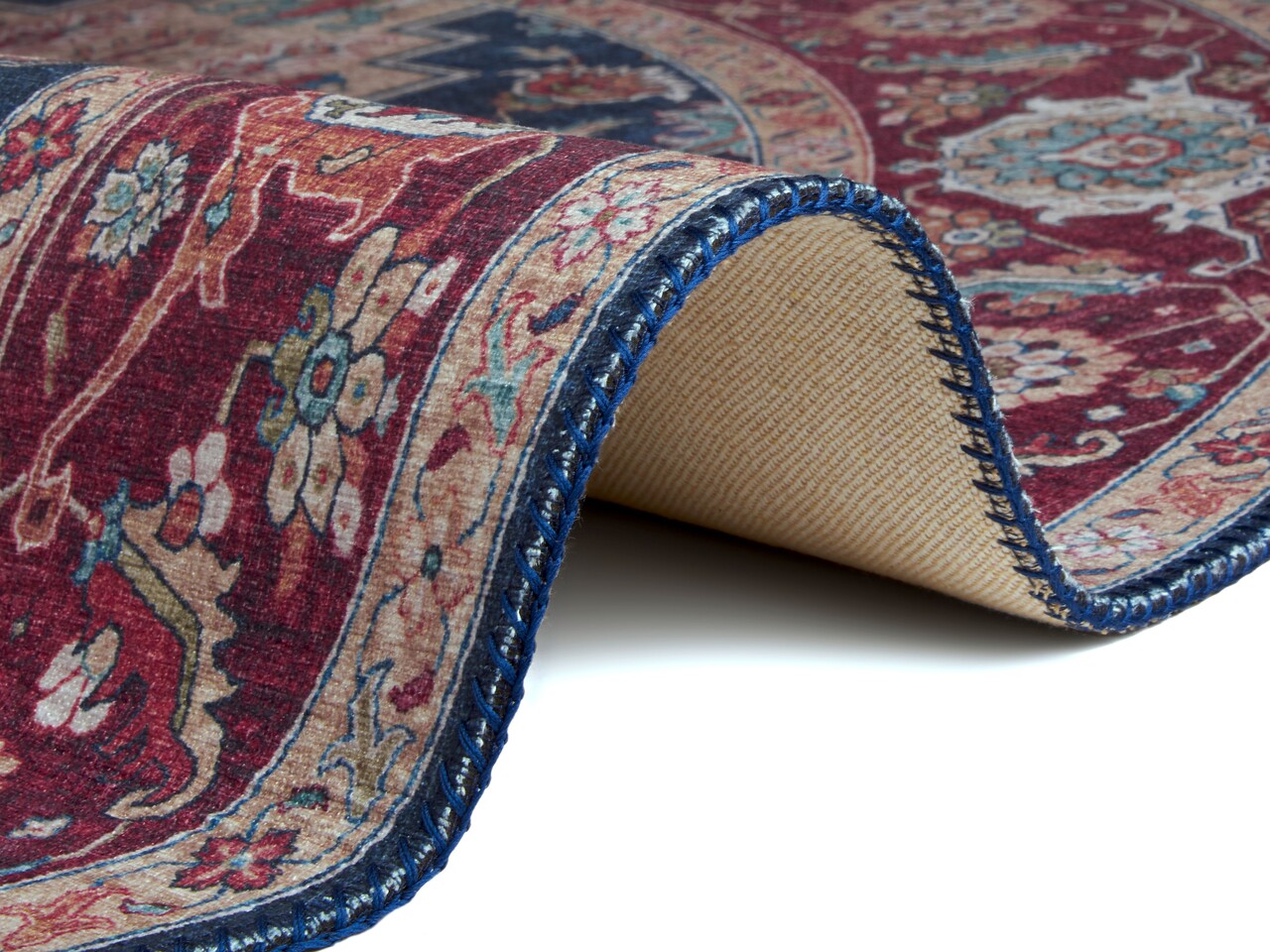 Rond vintage vloerkleed - Oriental Sylla Blauw/Rood Rond vintage vloerkleed - Oriental Sylla Blauw/Rood