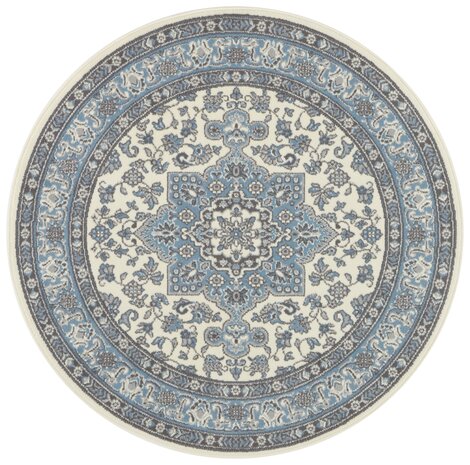 Rond klassiek vloerkleed - Parun Blauw/Crème