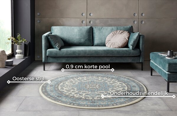 Rond klassiek vloerkleed - Parun Blauw/Crème