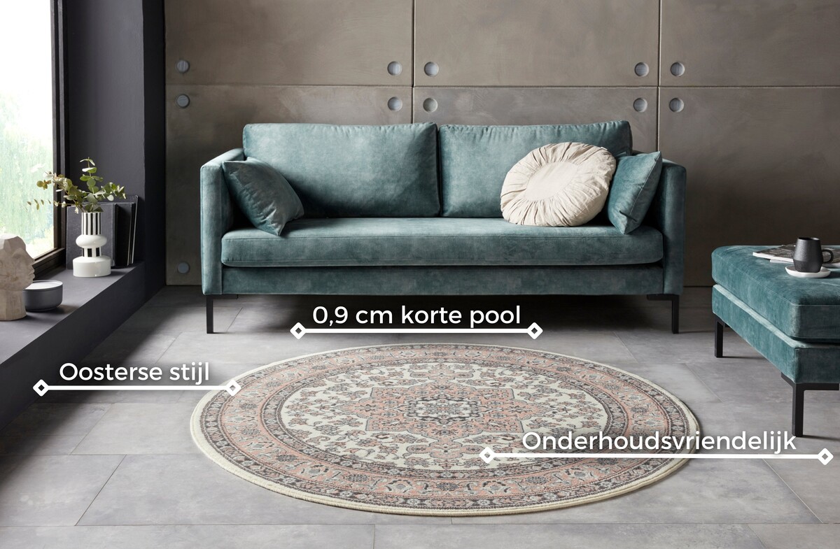 Rond klassiek vloerkleed - Parun Roze/Crème Rond klassiek vloerkleed - Parun Roze/Crème