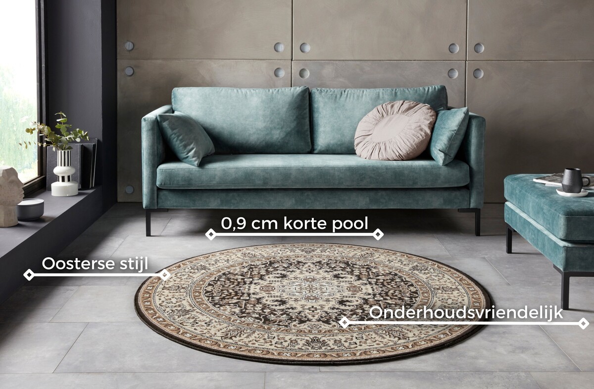 Rond klassiek vloerkleed - Isfahan Bruin/Crème Rond klassiek vloerkleed - Isfahan Bruin/Crème