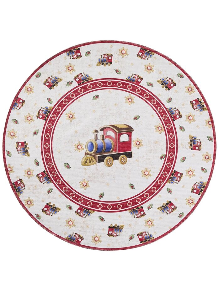 Rond Kerstmis vloerkleed - Toy's Delight Trein Limited Edition Rood/Wit