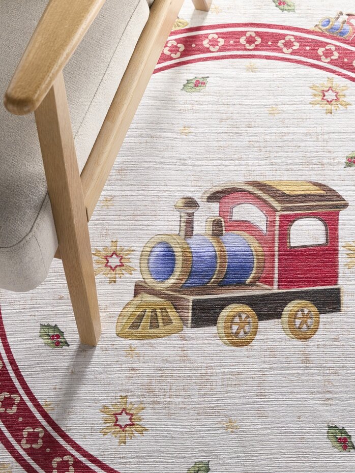 Rond Kerstmis vloerkleed - Toy's Delight Trein Limited Edition Rood/Wit