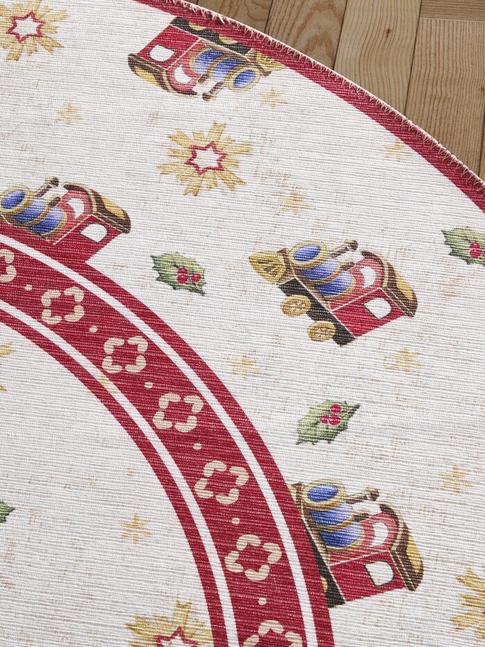 Rond Kerstmis vloerkleed - Toy's Delight Trein Limited Edition Rood/Wit