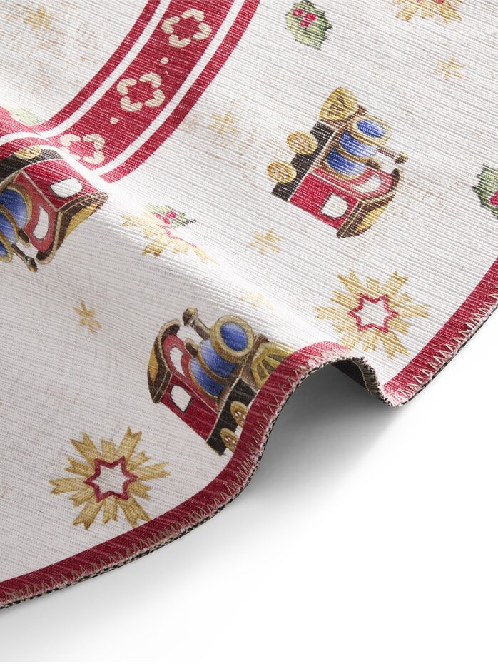 Rond Kerstmis vloerkleed - Toy's Delight Trein Limited Edition Rood/Wit