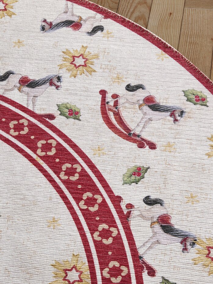 Rond Kerstmis vloerkleed - Toy’s Delight Rocking Horse Limited Edition Rood/Wit Rond Kerstmis vloerkleed - Toy’s Delight Rocking Horse Limited Edition Rood/Wit