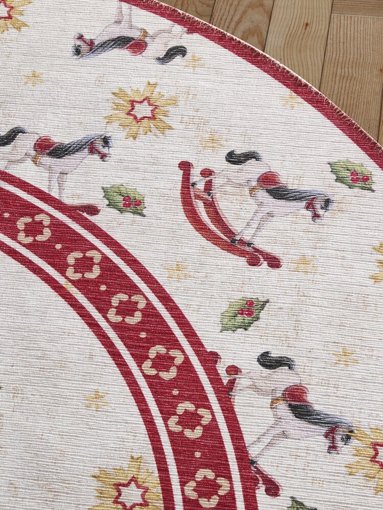 Rond Kerstmis vloerkleed - Toy’s Delight Rocking Horse Limited Edition Rood/Wit Rond Kerstmis vloerkleed - Toy’s Delight Rocking Horse Limited Edition Rood/Wit