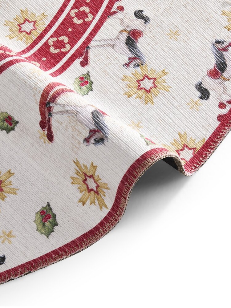 Rond Kerstmis vloerkleed - Toy’s Delight Rocking Horse Limited Edition Rood/Wit Rond Kerstmis vloerkleed - Toy’s Delight Rocking Horse Limited Edition Rood/Wit