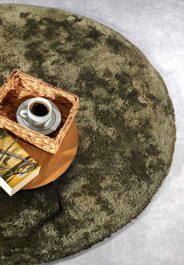 Rond hoogpolig vloerkleed - Cosy Calida Groen