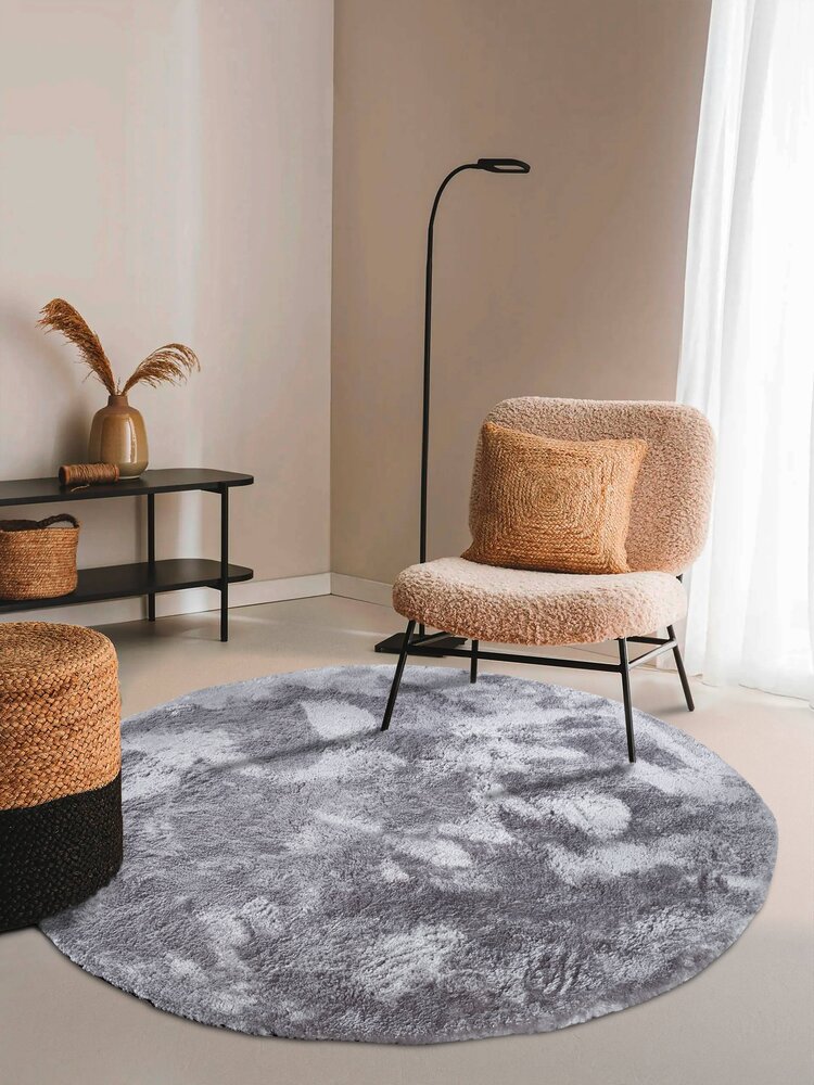 Rond hoogpolig vloerkleed - Cosy Calida Zilver Rond hoogpolig vloerkleed - Cosy Calida Zilver