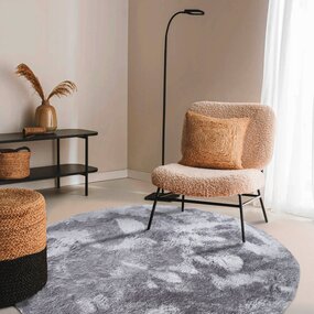 Elle Decoration Rond hoogpolig vloerkleed - Cosy Calida Zilver Elle Decoration Rond hoogpolig vloerkleed - Cosy Calida Zilver