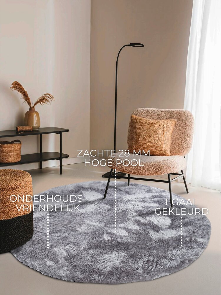 Rond hoogpolig vloerkleed - Cosy Calida Zilver Rond hoogpolig vloerkleed - Cosy Calida Zilver