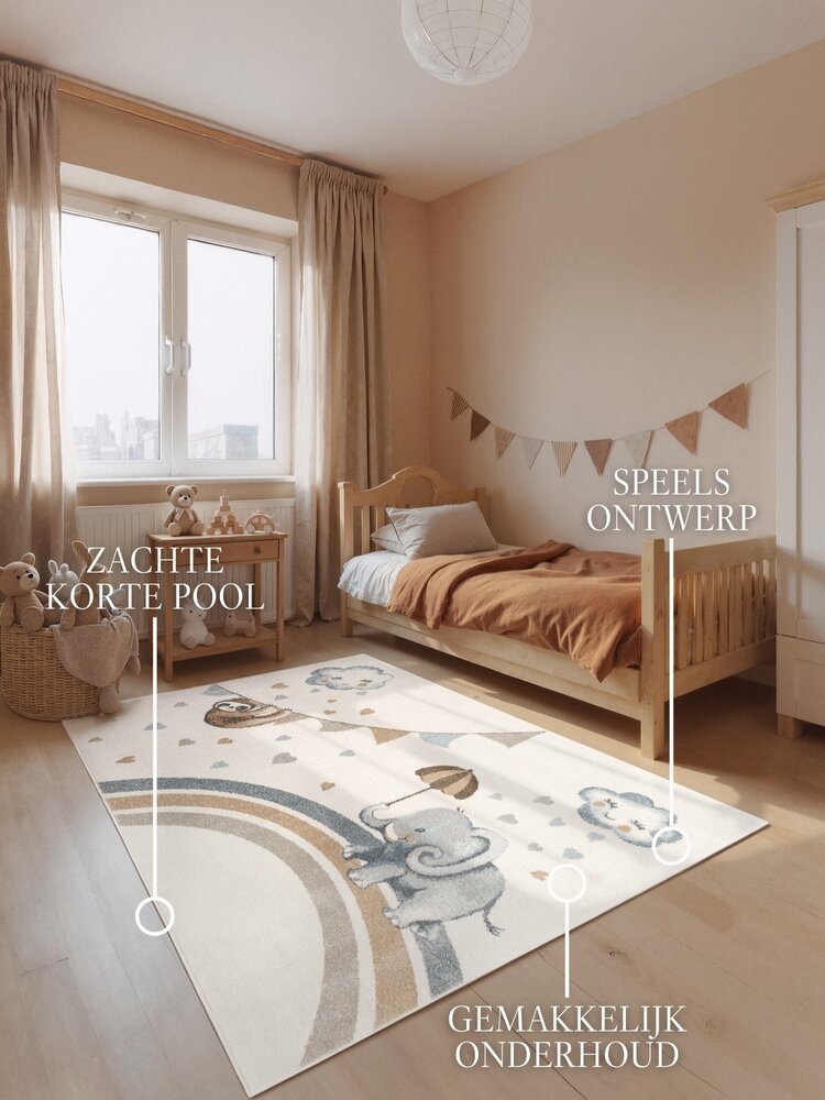 Kindervloerkleed - Little Elephant Crème/Multicolor Kindervloerkleed - Little Elephant Crème/Multicolor