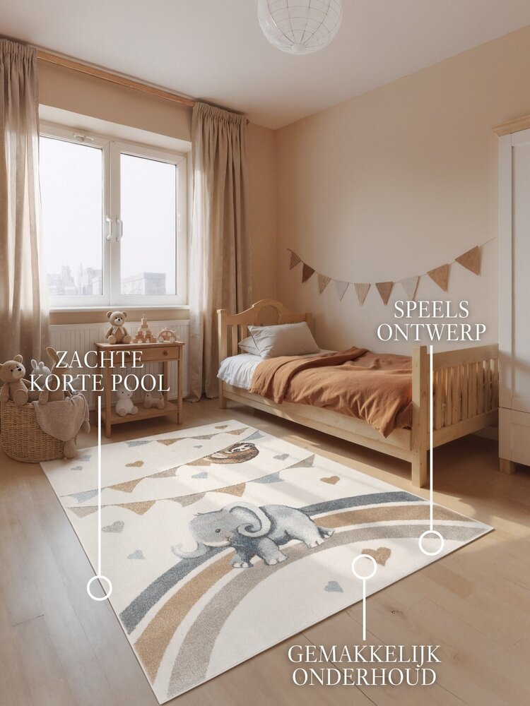 Kindervloerkleed - Little Friends Crème/Multicolor Kindervloerkleed - Little Friends Crème/Multicolor