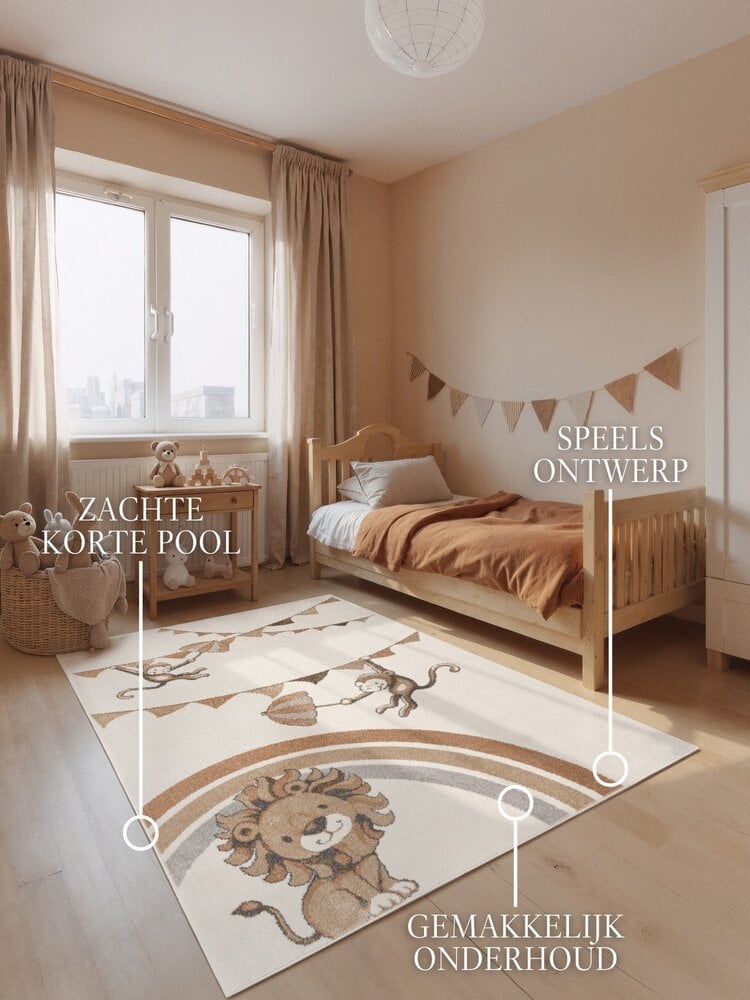 Kindervloerkleed - Lion Party Crème/Multicolor Kindervloerkleed - Lion Party Crème/Multicolor