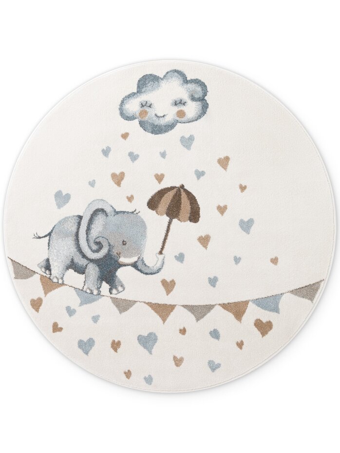 Rond Kindervloerkleed - Little Elephant Crème/Multicolor Rond Kindervloerkleed - Little Elephant Crème/Multicolor