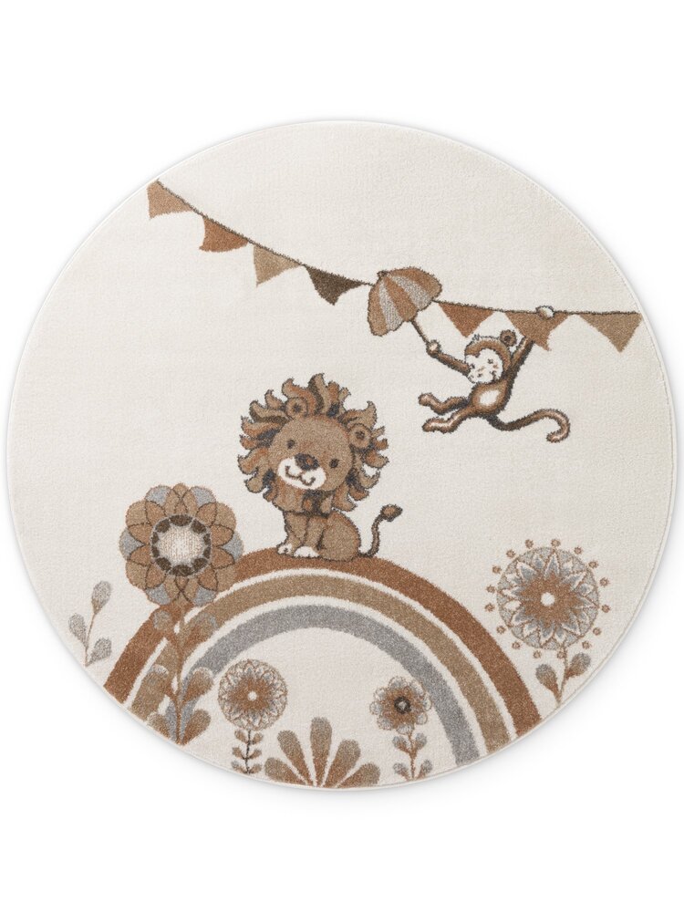 Rond kindervloerkleed - Lion Party Crème/Multicolor Rond kindervloerkleed - Lion Party Crème/Multicolor