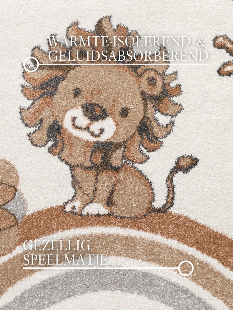 Rond kindervloerkleed - Lion Party Crème/Multicolor Rond kindervloerkleed - Lion Party Crème/Multicolor