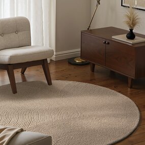 Wollen Japandi vloerkleed - Eleni Rond Beige - 150cm rond Ø Wollen Japandi vloerkleed - Eleni Rond Beige - 150cm rond Ø